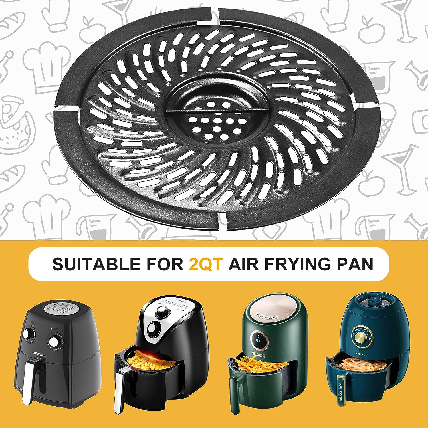 Air Fryer Replacement Grill Pan for Power Dash Chefman 2qt-2.6qt Air Fryers, Crisper Plate,Air Fryer Accessories, Black