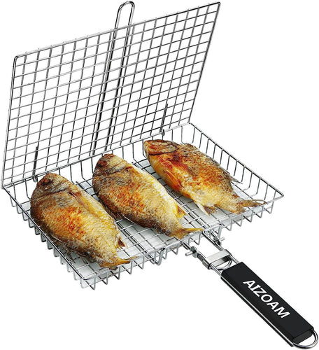 BBQ Grill Fish Basket Stainless Steel Grill Accessories Fits All Grills and Somkers, BBQ Accessories