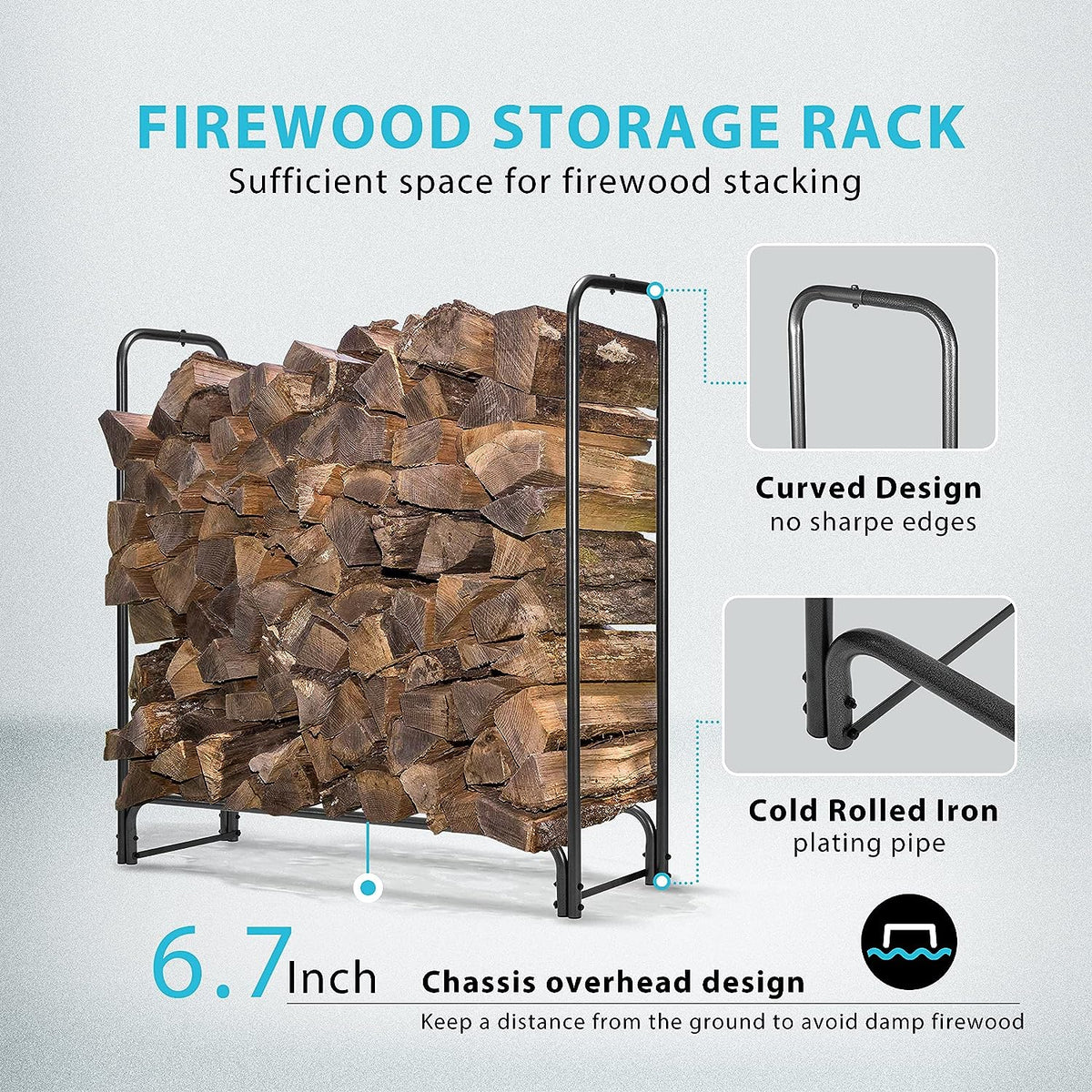 4FT Heavy Duty Indoor Outdoor Fireplace & Fire Pit Wood Storage Rack F ...
