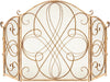 3-Panel Gold 55x33" Solid Wrought Iron Fireplace Screen See-Through Metal Spark Guard Safety Protector with Decorative Scroll