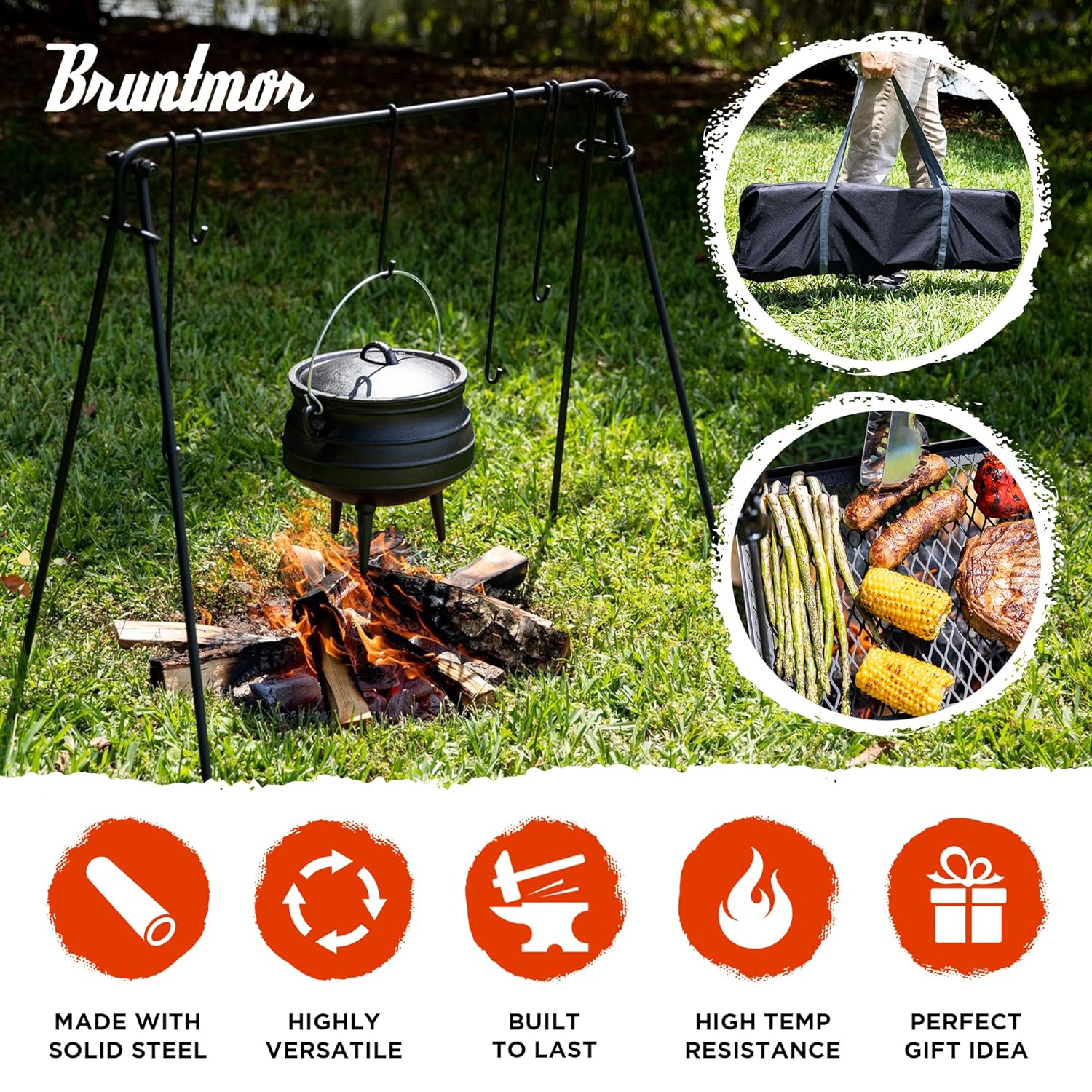 thumbnail image 2 of Campfire Swing Grill Stand, Portable Hanging Cooking Grill Rack With Dutch Oven 2 of 14