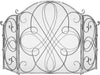 3-Panel Pewter 55x33" Solid Wrought Iron Fireplace Screen See-Through Metal Spark Guard Safety Protector with Decorative Scroll