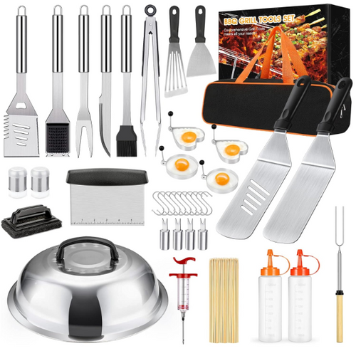 136 PCS Griddle Accessories Kit for Flat Top Grill, Basting Cover, Spatula, Chopper, Scraper, Egg Rings, Meat Injector etc with Carrying Bag