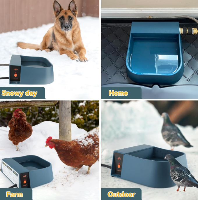 Auto-Fill Heated Water Bowl for Outdoor Cats, Heated Dogs Waterer in Winter, Automatic Water Thermal-Bowl for Pet Chickens Rabbits Bird Bath
