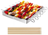 Stainless Steel Barbecue Skewer Shish Kabob Set, 6pcs 13"L Skewer and Foldable Grill Rack Set, Reusable, Bonus of 50pcs 12.5"L Bamboo Skewers