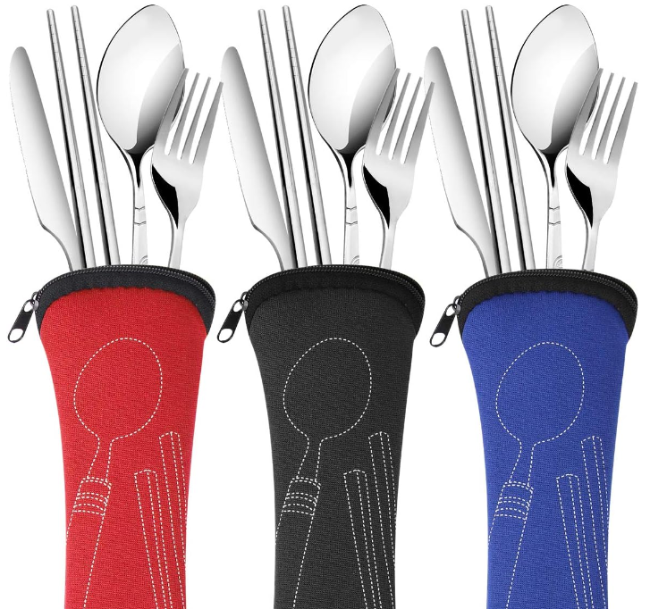 all in one picnic travel backpack plates cutlery set 3 Pack Reusable Flatware Sets Knife, Fork, Spoon, Chopsticks, 12Pcs Po – GrillPartsReplacement
