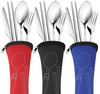 3 Pack Reusable Flatware Sets Knife, Fork, Spoon, Chopsticks, 12Pcs Portable Travel BBQ Picnic Stainless Steel Tableware Dinnerware with Carrying Case
