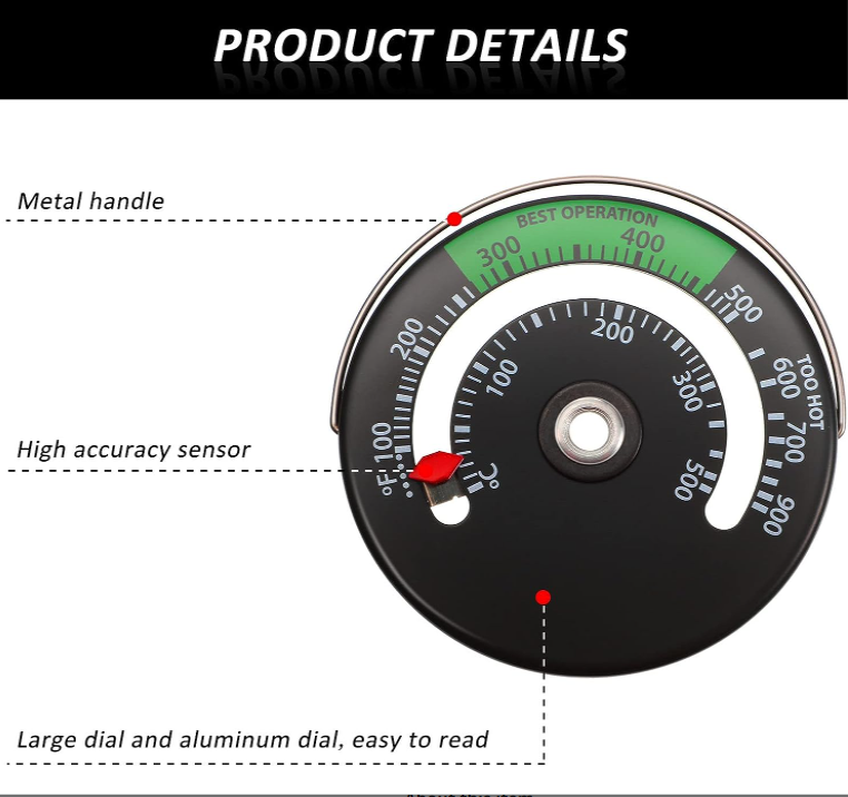 Magnetic Stove Thermometer Wood Burning Stoves Top Temperature Meter Stove  Flue Pipe Thermometer Fireplace Accessories for Protecting Stove Fan (1