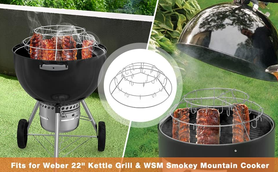 Rib Hanging System, 3-Tier Rib Hanger with Removable Cooking Hooks