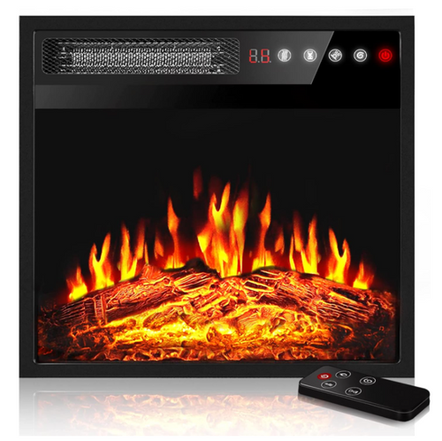 18 Inch Small Electric Fireplace Insert Heater with LED Realistic Flame, Portable Compact Fireplace with Adjustable Flame, Timer 750/1500W