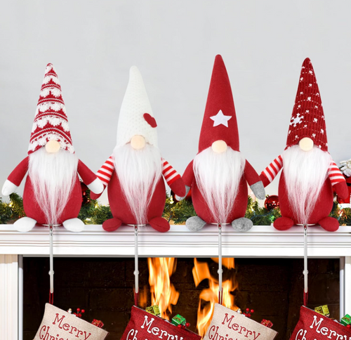 Christmas Gnomes Stocking Holders for Home Table Decor Elf Mantle Stocking Hangers Hooks for Fireplace Mantle, 4pcs