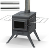 Tent Stove with Large Firebox, Outdoor Camp Stove include View Glass and Chimney Pipes, Portable Heater for Camping and Indoor Use