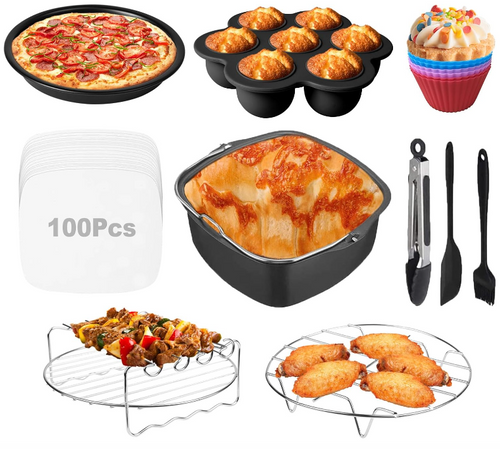 Square Air Fryer Accessories for Cosori, 10 Pcs for COSORI 5.8 QT 6.0 QT, Instant Vortex Plus 6QT, Cake, Pizza Pan, Rack, Skewer, Egg Bite Mold, etc