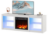 Electric Fireplace TV Stand for TVs up to 65 inch, TV Console with LED Lights, Modern TV Stand for Entertainment Console with Glass Shelves, White