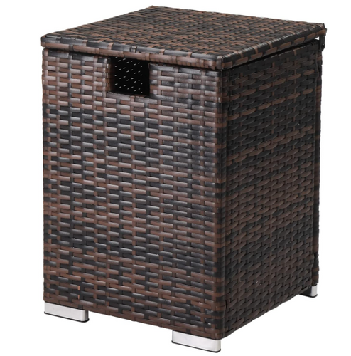 Gas Tank Storage Box, 15.7in Wicker Propane Tank Cover Table for Fire Pit Table and Gas Grill Patio Furniture Brown