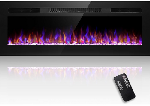 50 Inch Recessed and Wall Mounted Electric Fireplace Heater and Linear with Timer, Touch Panel, Remote Control, 12 Flame Color, Low Noise, 750w/1500w