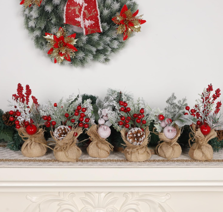 6Pcs Mini Christmas Tree Table Decorations, 9