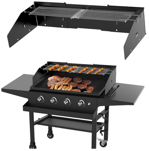 Universal Wind Guard and Griddle Warming Rack Set Fit for Griddle From 28" to 36" without a Hood, Wind Screen for Griddle w/ Front Grease