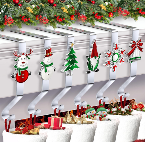 6pcs Christmas Stocking Holders for Mantel Fireplace, Colorful Stocking Hangers, Non-Slip Stocking Hooks for Party Indoor Outdoor Decorations