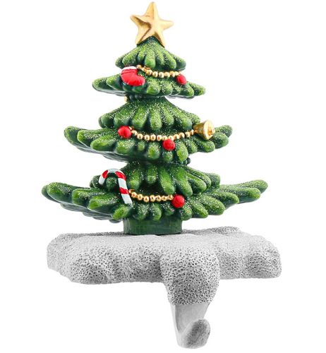 Christmas Stocking Holder for Fireplace Mantel Decoration, Resin Tree Stocking Hook Hanger Split Design