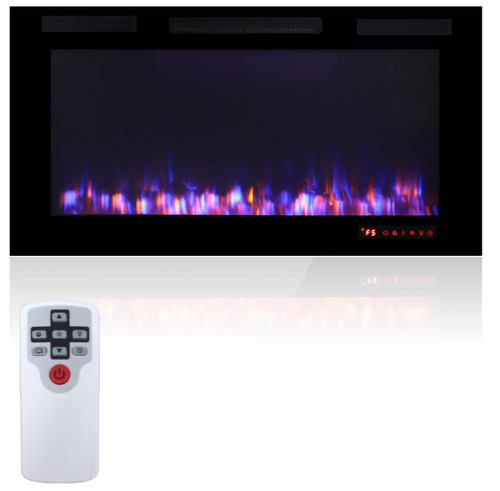 36 Inch Electric Fireplace Heater, Recessed and Wall Mounted, Ultra Thin Inserts, 1500W Heater and Linear with Timer, Adjustable Flame Color and Speed
