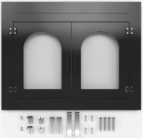 Fireplace Doors with Glass Doors Mesh Fire Place Doors Magnetic Used for Masonry Fireplace Fits Openings 30in to 37in Width, 22.7in to 29.5in Height