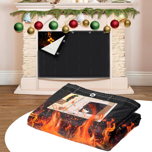 Fireplace Cover, Fireproof Fireplace Blanket for Heat Loss, Draft Stopper with Velcro and Hooks Save Energy 45" W x34" H