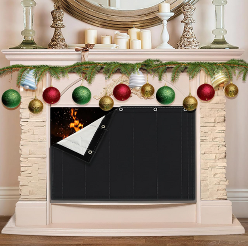 Fireplace Cover,Fireproof Fireplace Blanket for Heat Loss, Draft Stopper with Velcro and Hooks Save Energy 39" W x32" H