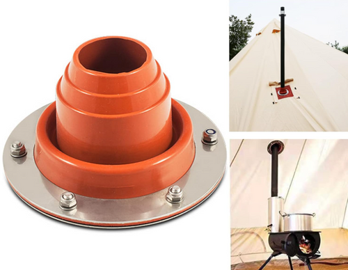 Tent Stove Jack Kit, Bell Tent Flue Flashing High Temp Flexible Pipe Flashing for Wood Stove Triple Wall Pipe Sections