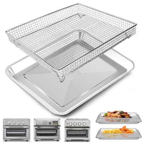 Air Fryer Basket Tray for Cuisinart TOA-60 TOA-65 TOA-70 Toaster Air Fryer Convection Oven, 12.2 * 11'' Mesh Stainless Steel Basket Wire Rack