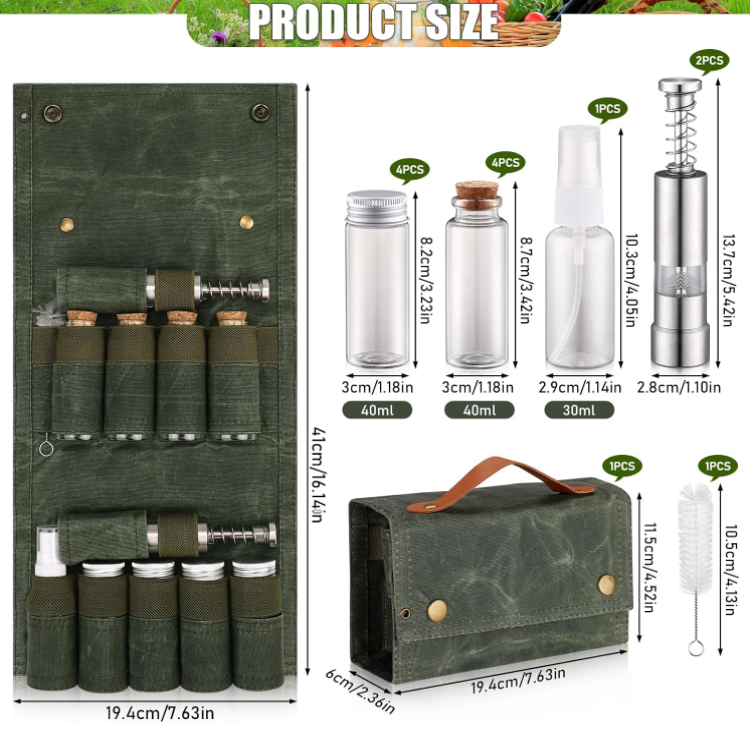 BBQ Camping Spice Kit with 9 Jars, 2 Salt/Pepper Grinders, Foldable Ca ...