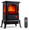 Electric Fireplace Stove 23 Inches, Freestanding Infrared Fireplace Heater w/Realistic Flame, Log Set, Remote Control, Timer, 1000W/1500W