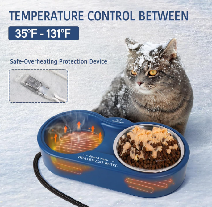 Heated Water Bowl for Outdoor Cats, 2 Thermal Stainless Steel Heated Cat Pet Bowl for Outside Squirrel Rabbits Chickens Bird Bath in Winter