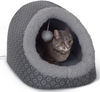 Thermo-Pet Cave Heated Cat Bed - Gray/Geo Flower 17 X 15 X 13 Inches