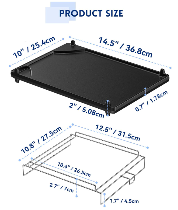 Griddle Top Container Rack Side Burner Griddle, Flat Top Griddle Pan with Removable Rack, Raised ...