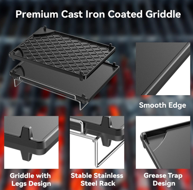 Griddle Top Container Rack Side Burner Griddle, Flat Top Griddle Pan with Removable Rack, Raised ...