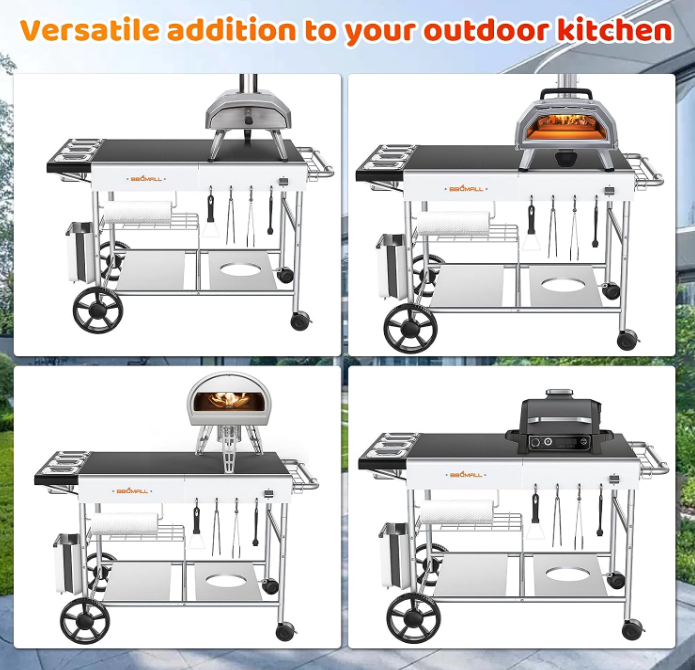 Oven Cart Table with Pizza Topping Station, Work Cart Outdoor