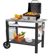 Grill Table Cart, Movable Dining Cart, Pizza Oven Table Stand, Double-Shelf Grill Stand, Food Prep and Work Table Cart, BBQ Grill Cart with Wheels