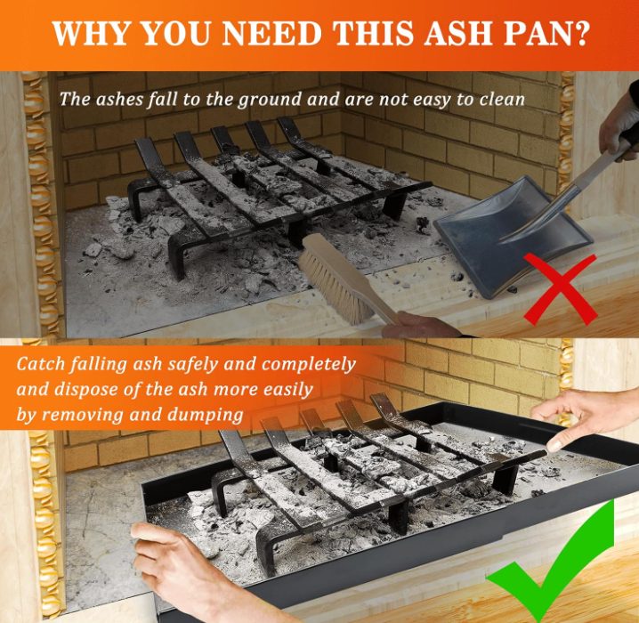 Ash Remover Adjustable Fireplace Tray Ash Pan - Mess Free Ash Removal, Fireplace A ...