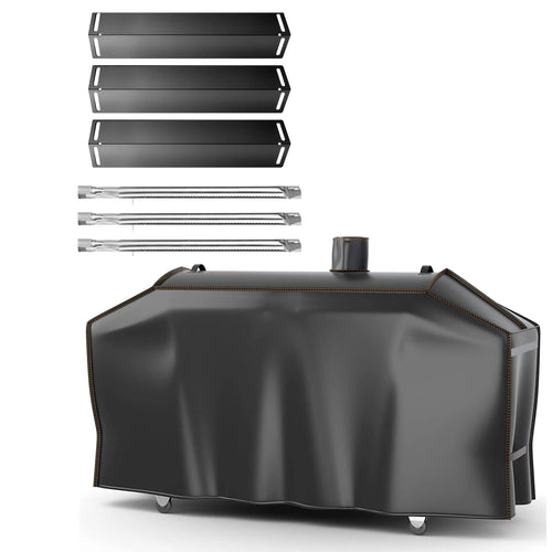 Grill Cover + Repair Parts for Smoke Hollow 6500, 6800, PS9500, PS9900, SH5000, SH9916, 47183T Smoker Grills, Burner and Heat Plates Set