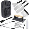 BBQ Griddle Flat Top Grill Accessories Tools Gift Kit Spatulas + Scraper + Egg Rings + Burger Press + Carrying Bag + Squirt Bottles