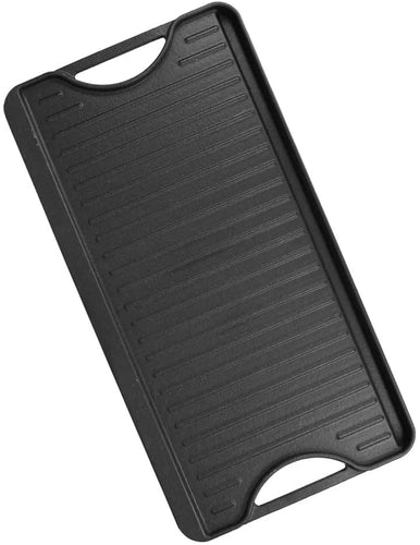 Universal 20 x 10.5 Inch Cast Iron Cooking Griddle with Handles, Ribbed Side + Smooth Side Cooking for Grills, Campfires