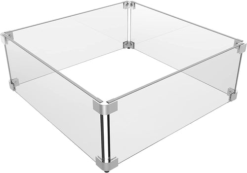 Fire Pit Glass Wind Guard, 18 x 18 x 6 inch, Heat-Resistant Tempered Glass Guard with Hard Aluminum Corner Bracket and Rubber Feet
