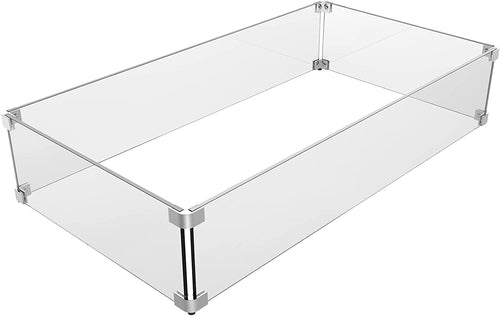 Fire Pit Glass Wind Guard, 29 x 13 x 6 inch, Thick Rectangular Heat-Resistant Tempered with Hard Bracket and Rubber Feet for Propane, Gas, Outdoor