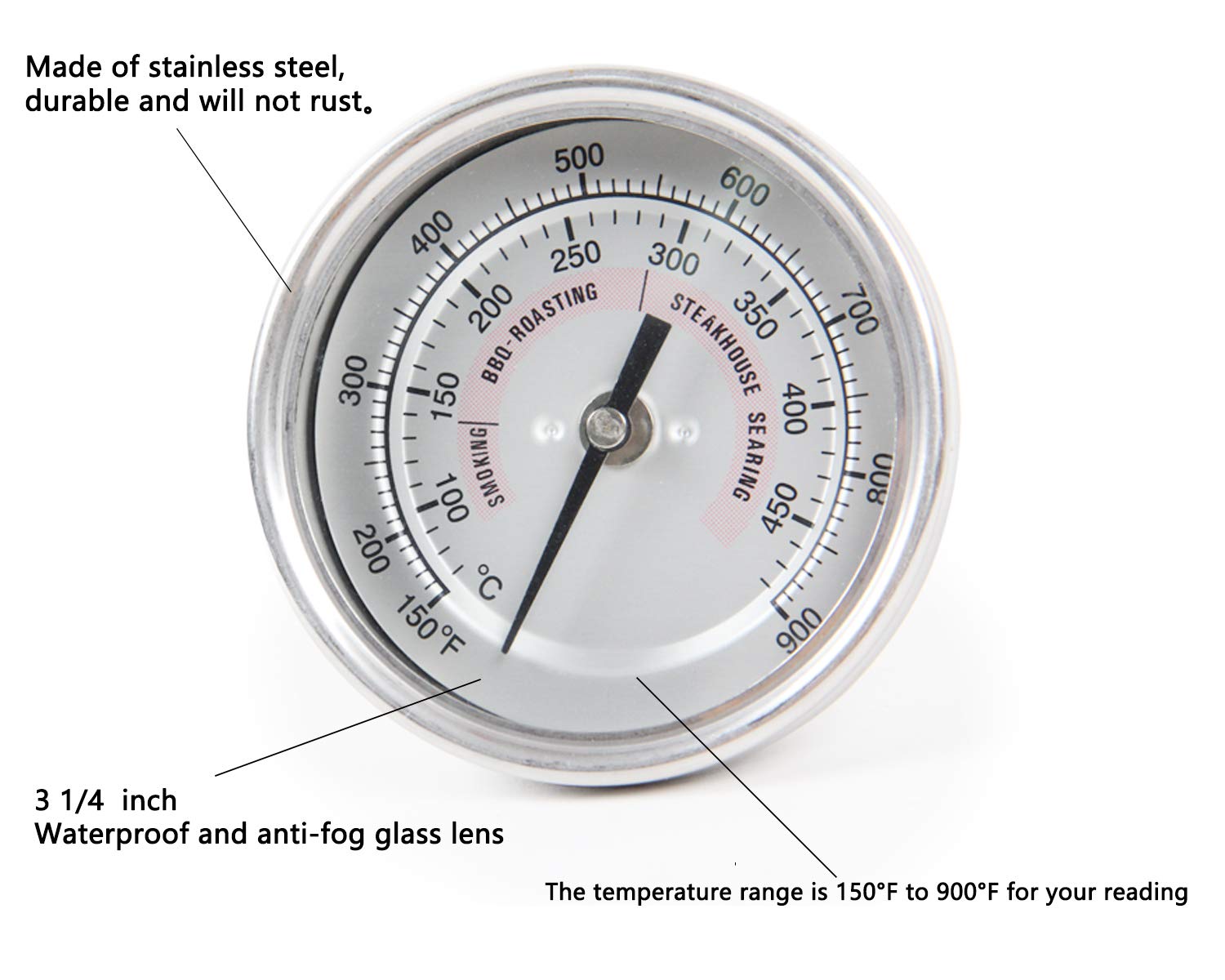 3 1/4 inch 150-900°F Grill Thermometer for Kamado Joe, Char-Griller Akorn, Weber Kettle, Small BGE, Fits for Oven Wood Stove