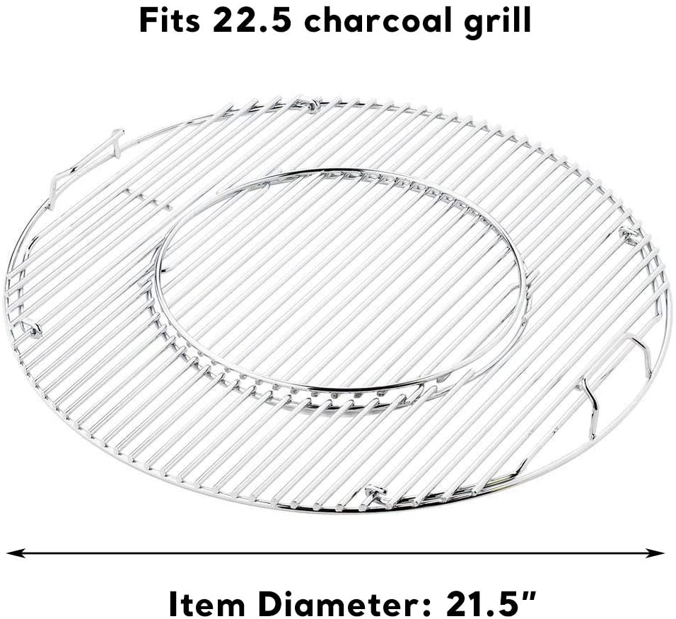 Uniflasy 8835 Cast Iron Gourmet BBQ System Cooking Grate for 22.5 inch  Weber Kettle Grill, One-Touch Bar-B-Kettle Master-Touch, Performer, Recteq