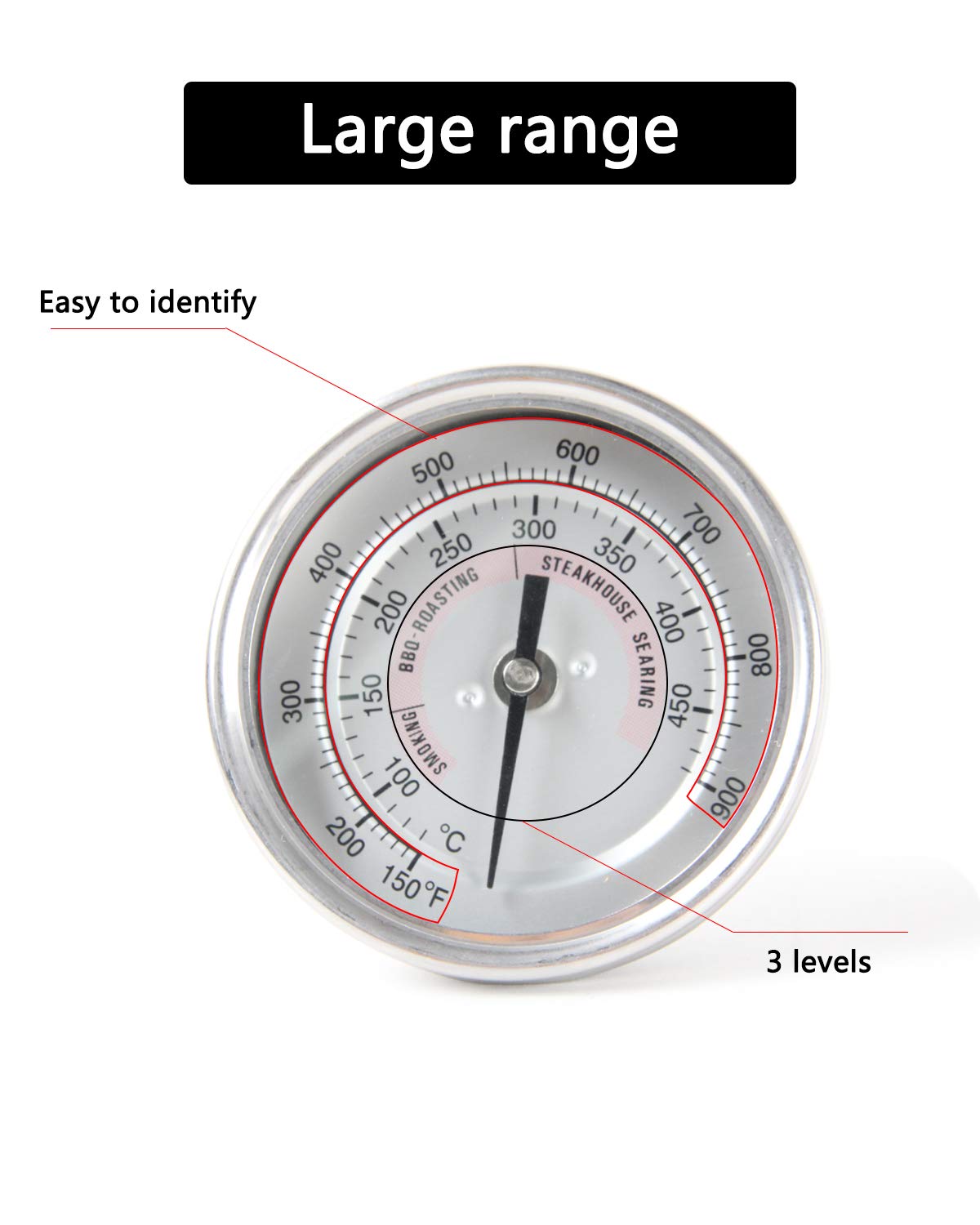 Thermometer for Kamado Style Charcoal Grills - 3 Dial