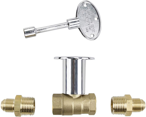 1/2 inch Straight Quarter-Turn Shut Off Valve Kit for Natural Gas Liquid Propane Fire Pits, 3/8 Male Flare x 1/2 NPT Fittings x 2 and 3 inch Key