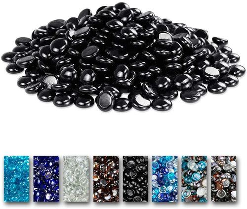 10 Pounds 1/2 Inch Black Round Safe Fire Pit Glass Beads Glass Rocks for Natural or Propane Fireplace for Outdoors and Indoors Firepit