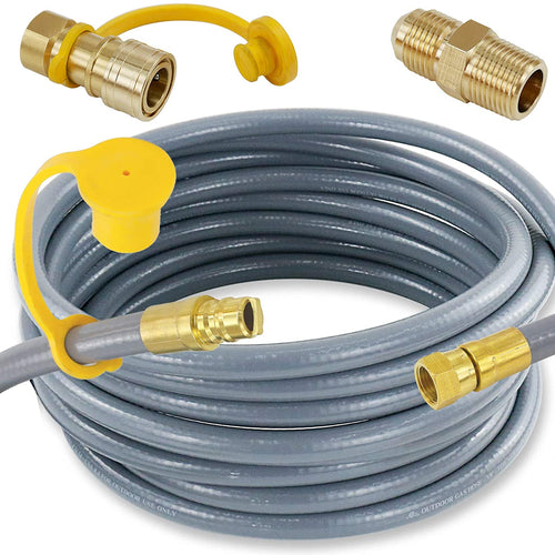 12 Feet 1/2 Inch NG/LP Appliances Gas Grill Hose + Quick Connect Fits Assembly for Low Pressure Appliance 3/8 Female to 1/2 Male Adapter